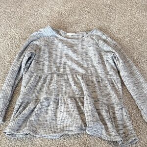 Gray Ruffled Long Sleeve Top